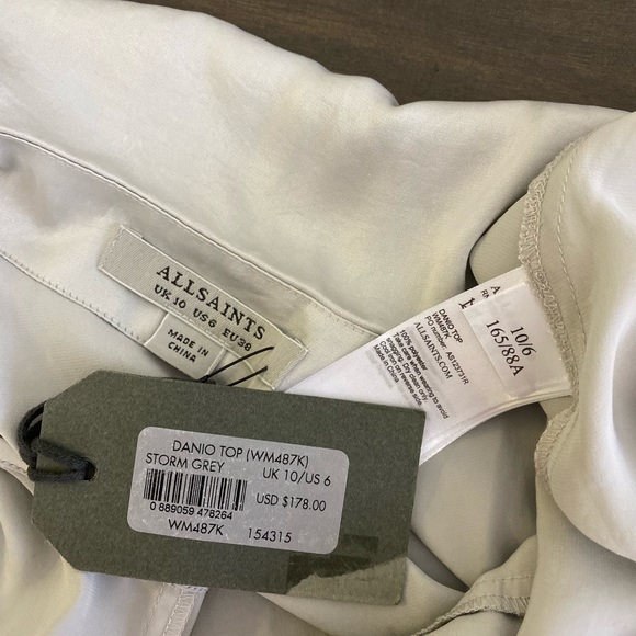 🆕All Saints Danio gray satin long sleeves top - Picture 10 of 12